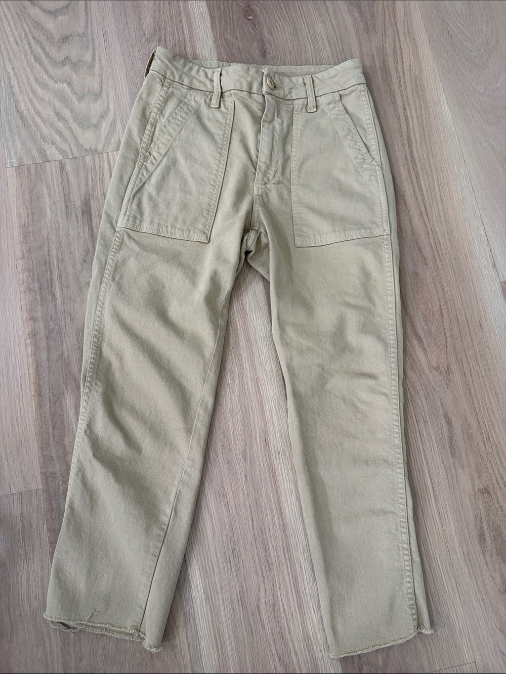 AMO Denim Easy Army Trouser Khaki High Rise Straight Raw Hem Pants Size 24